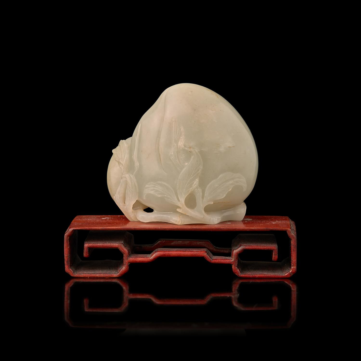 A Chinese Celadon Jade Carving of Double Peaches, Qing Dynasty 清 青白玉雕桃子把件