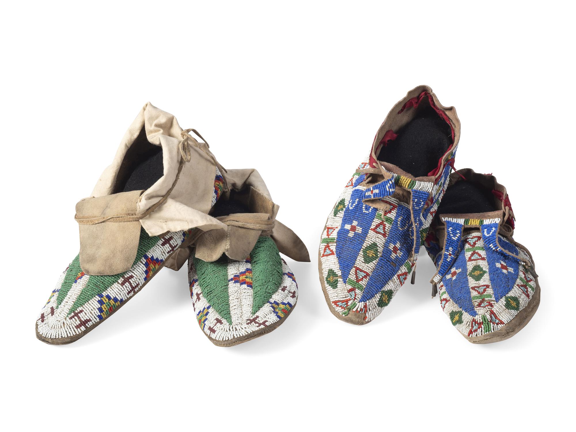 Sioux Beaded Hide Moccasins, with Horse Tracks