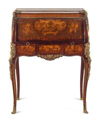 A Louis XV Style Gilt Bronze Mounted Marquetry Cylinder Bureau