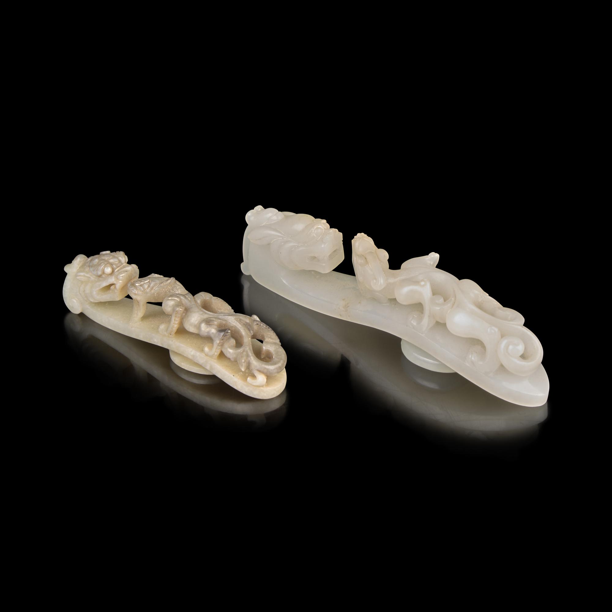 Two Chinese Jade "Dragons" Belthooks, Qing Dynasty 清 玉龍鉤兩件