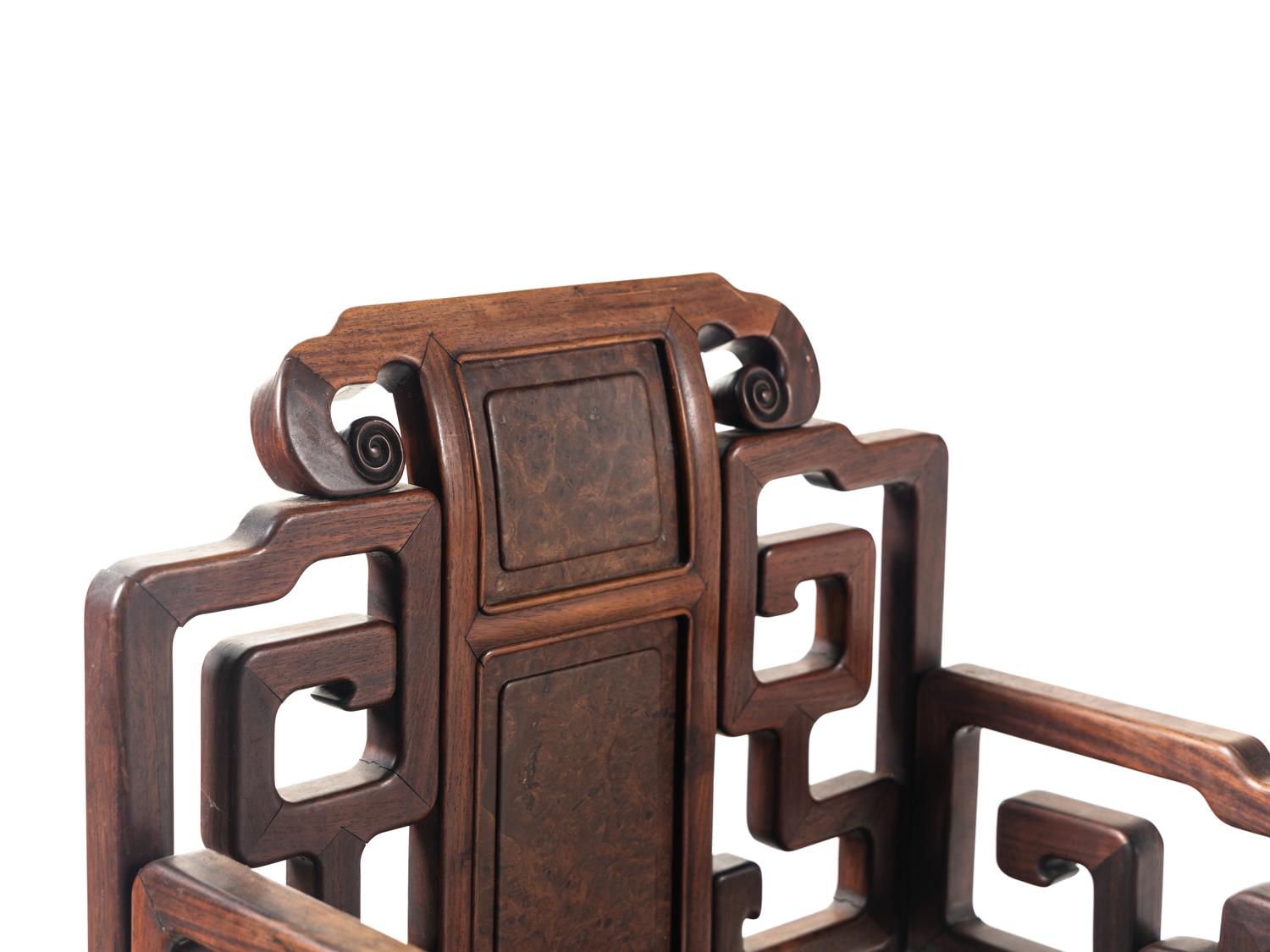 A Chinese Burlwood Inset Hardwood Armchair