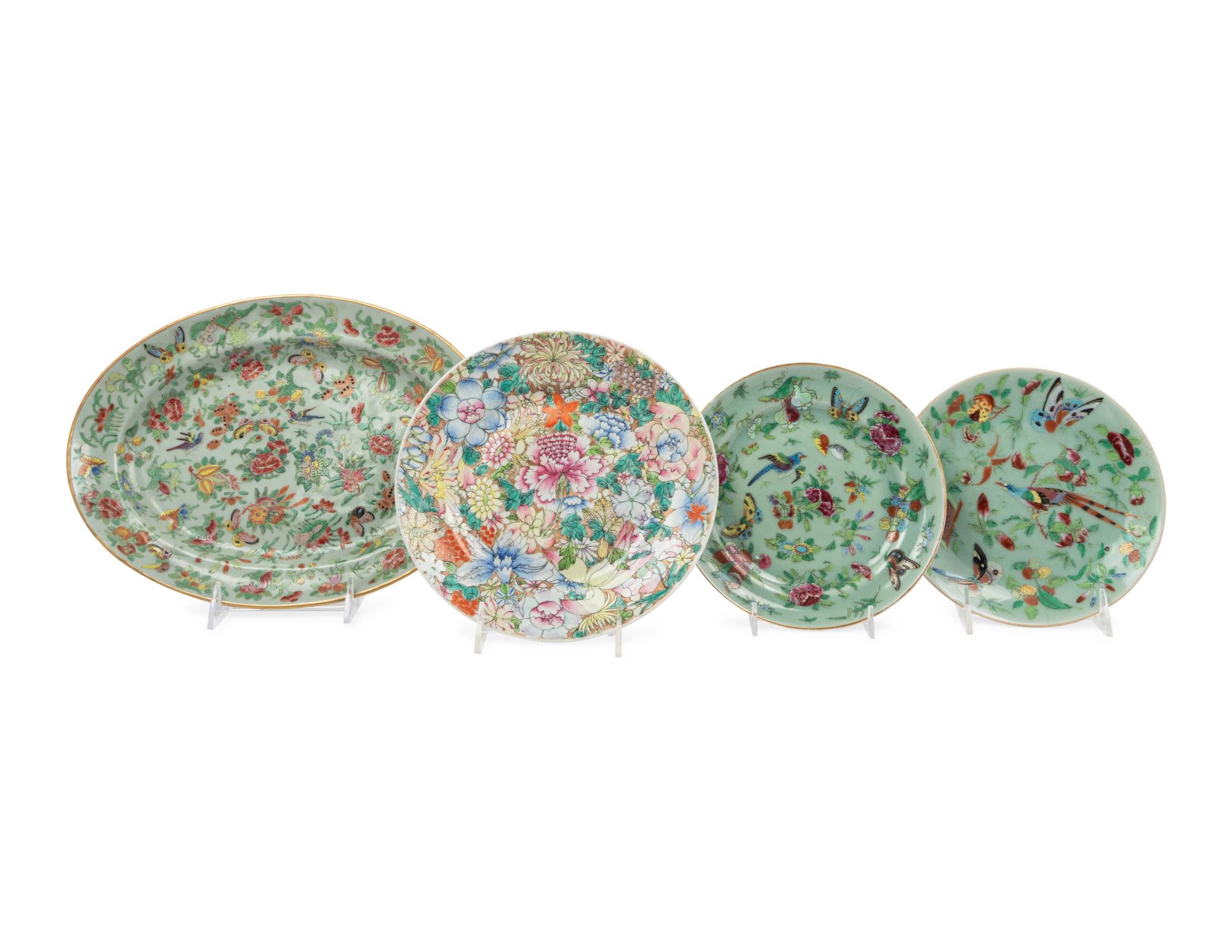 Four Chinese Famille Rose Porcelain Plates