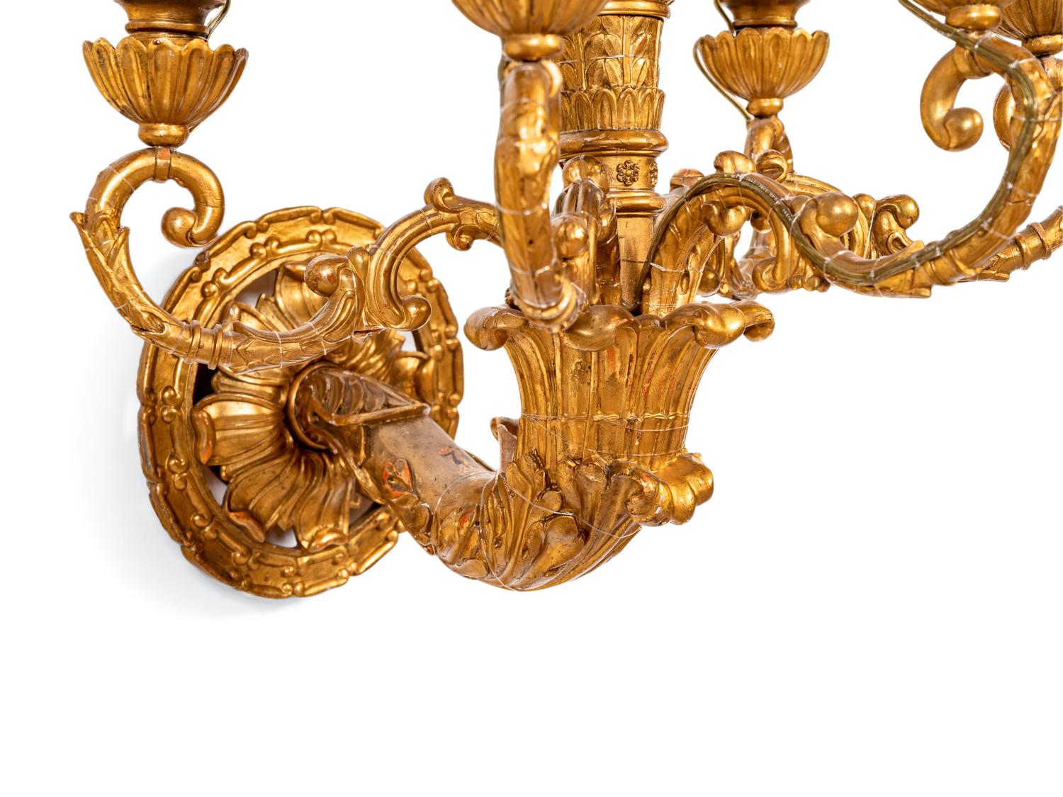 Two Similar Pairs of Neoclassical Style Giltwood Sconces