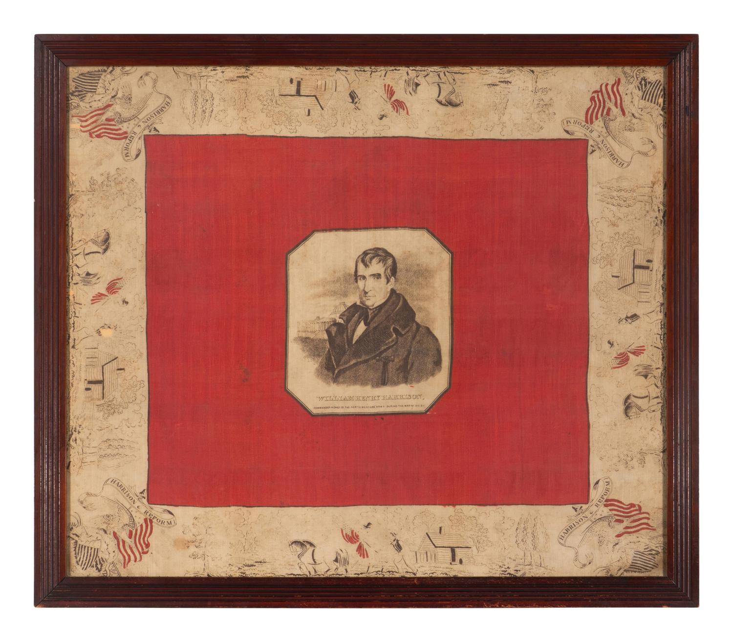 [POLITICS]. William Henry Harrison silk campaign bandana. 1840.