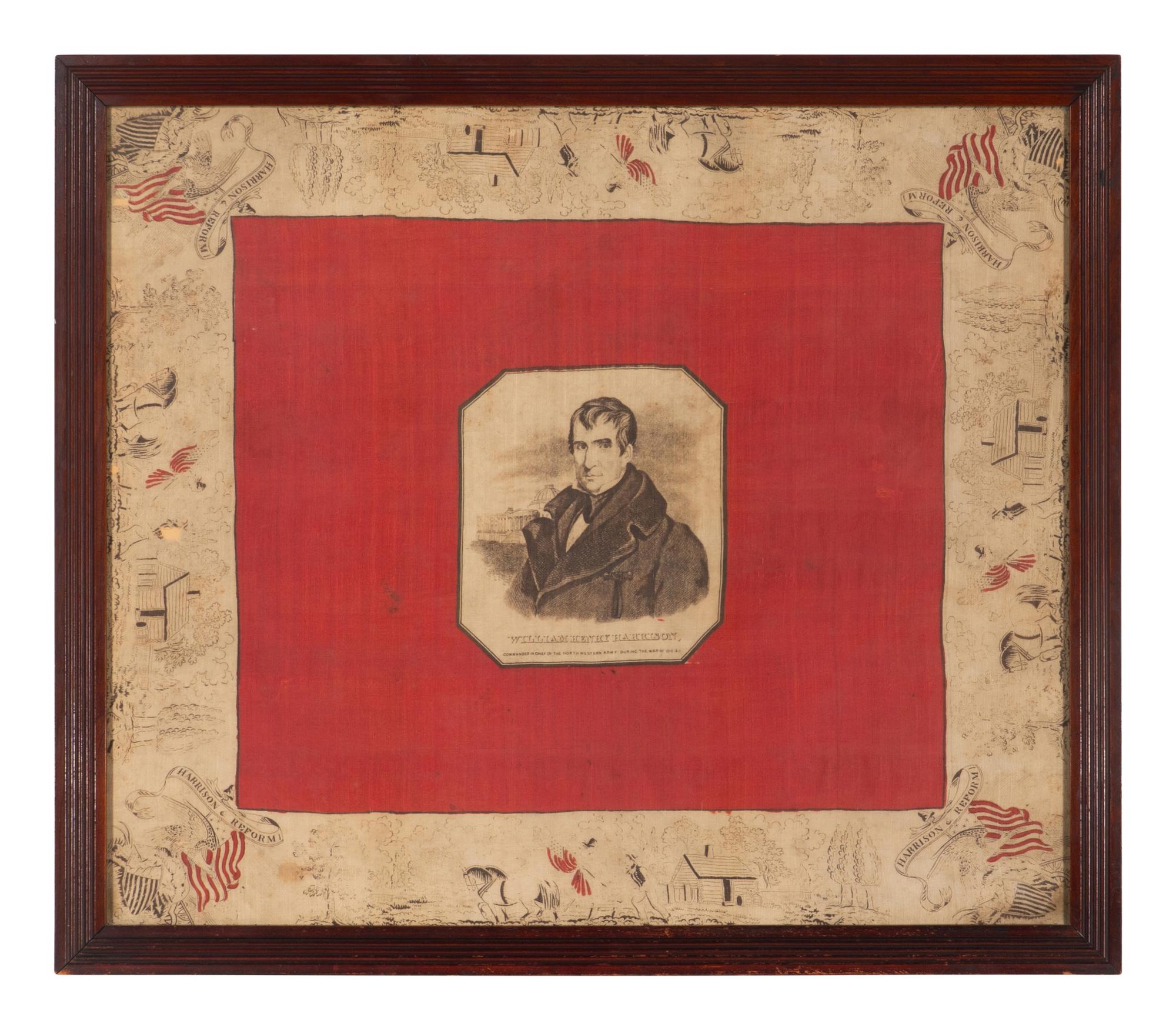 [POLITICS]. William Henry Harrison silk campaign bandana. 1840.