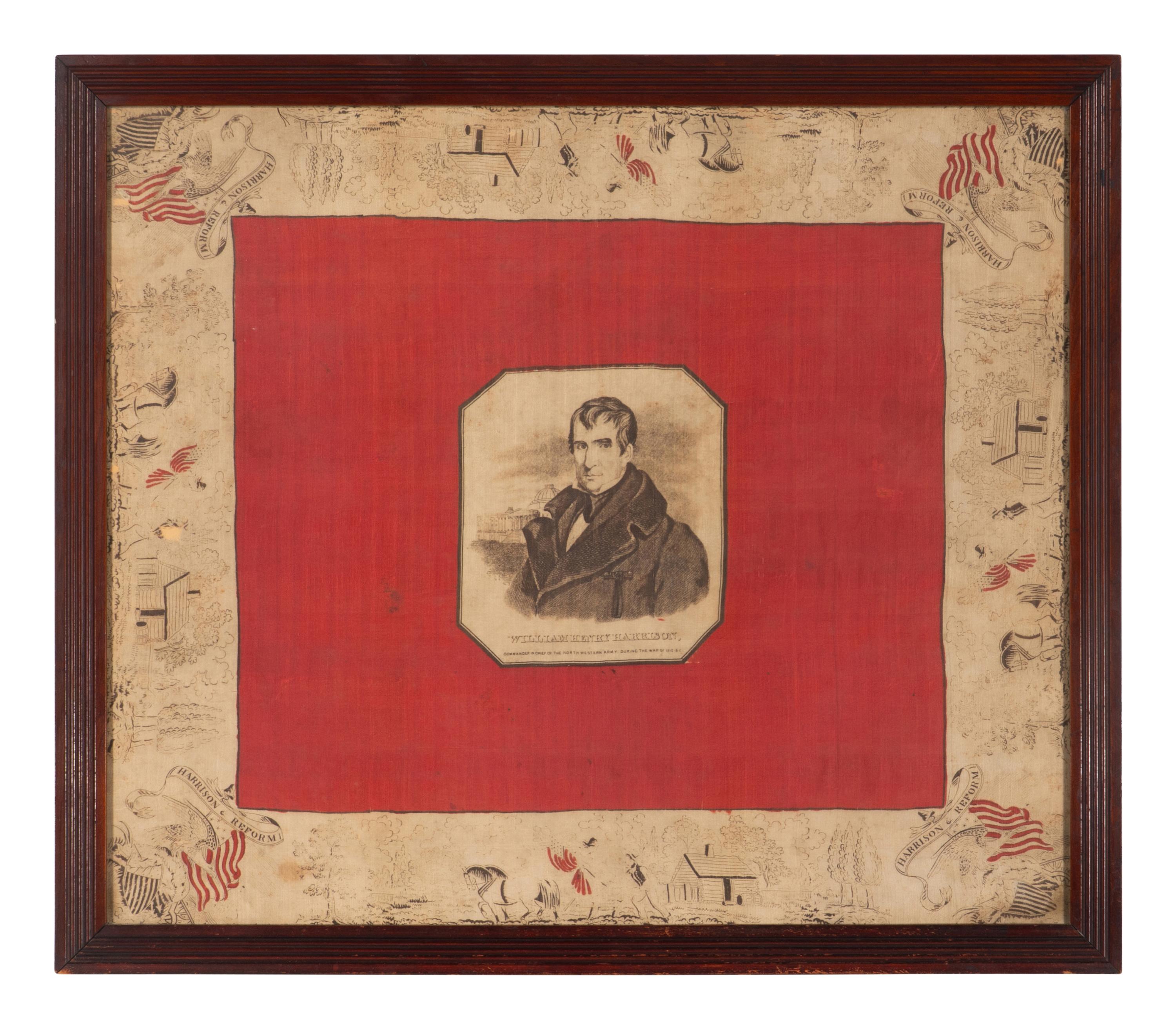 [POLITICS]. William Henry Harrison silk campaign bandana. 1840.