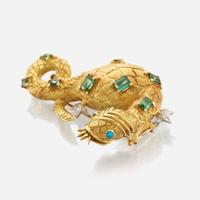 A gold, platinum, tourmaline, diamond, and turquoise brooch, Tiffany & Co. Schlumberger
