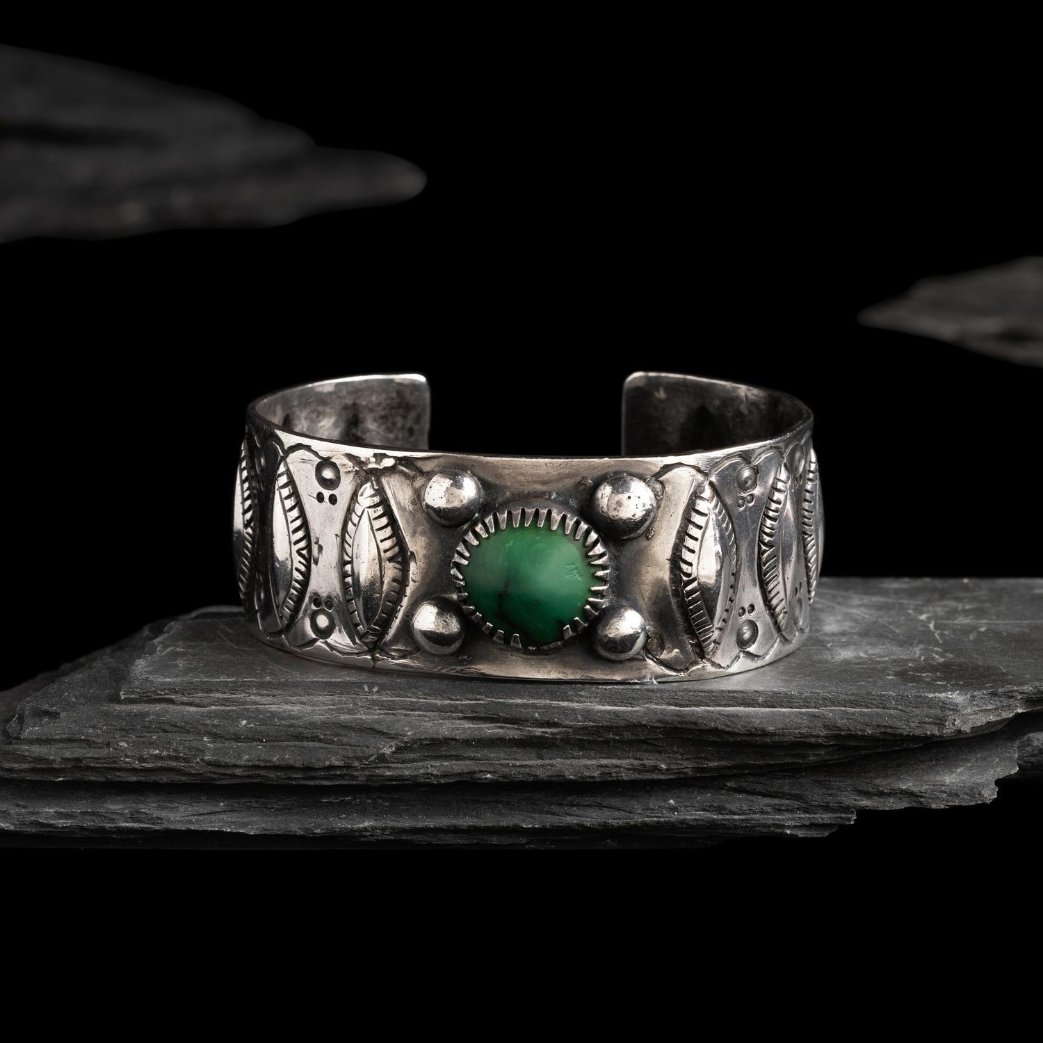 Early Navajo Ingot and Turquoise Cuff Bracelet