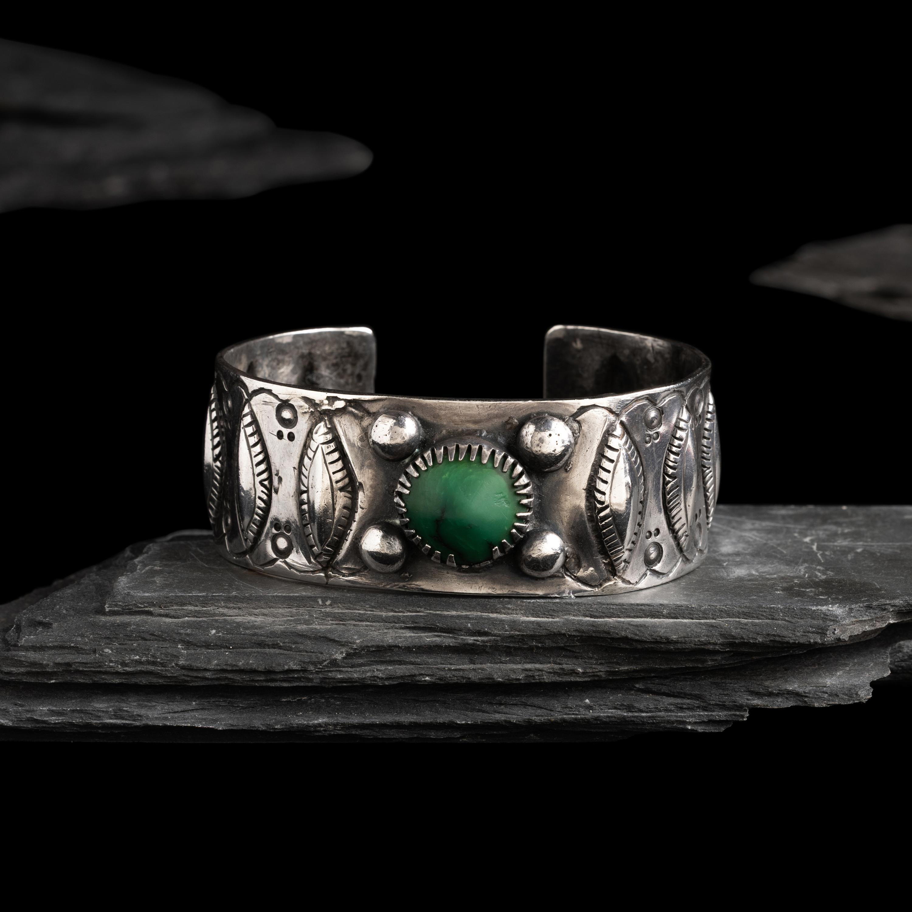 Early Navajo Ingot and Turquoise Cuff Bracelet