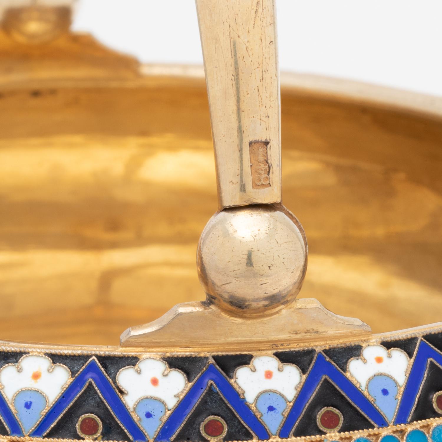 A Russian Silver-Gilt and Enamel Sugar Bowl
