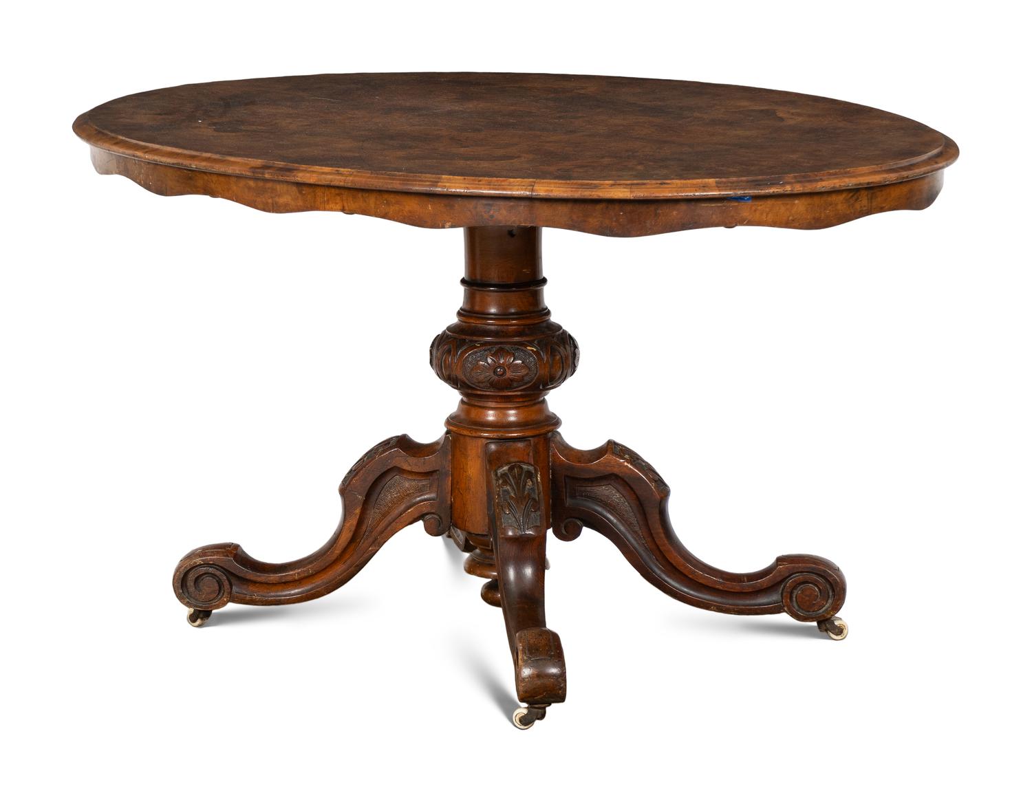 A Victorian Burl Walnut Flip-Top Table