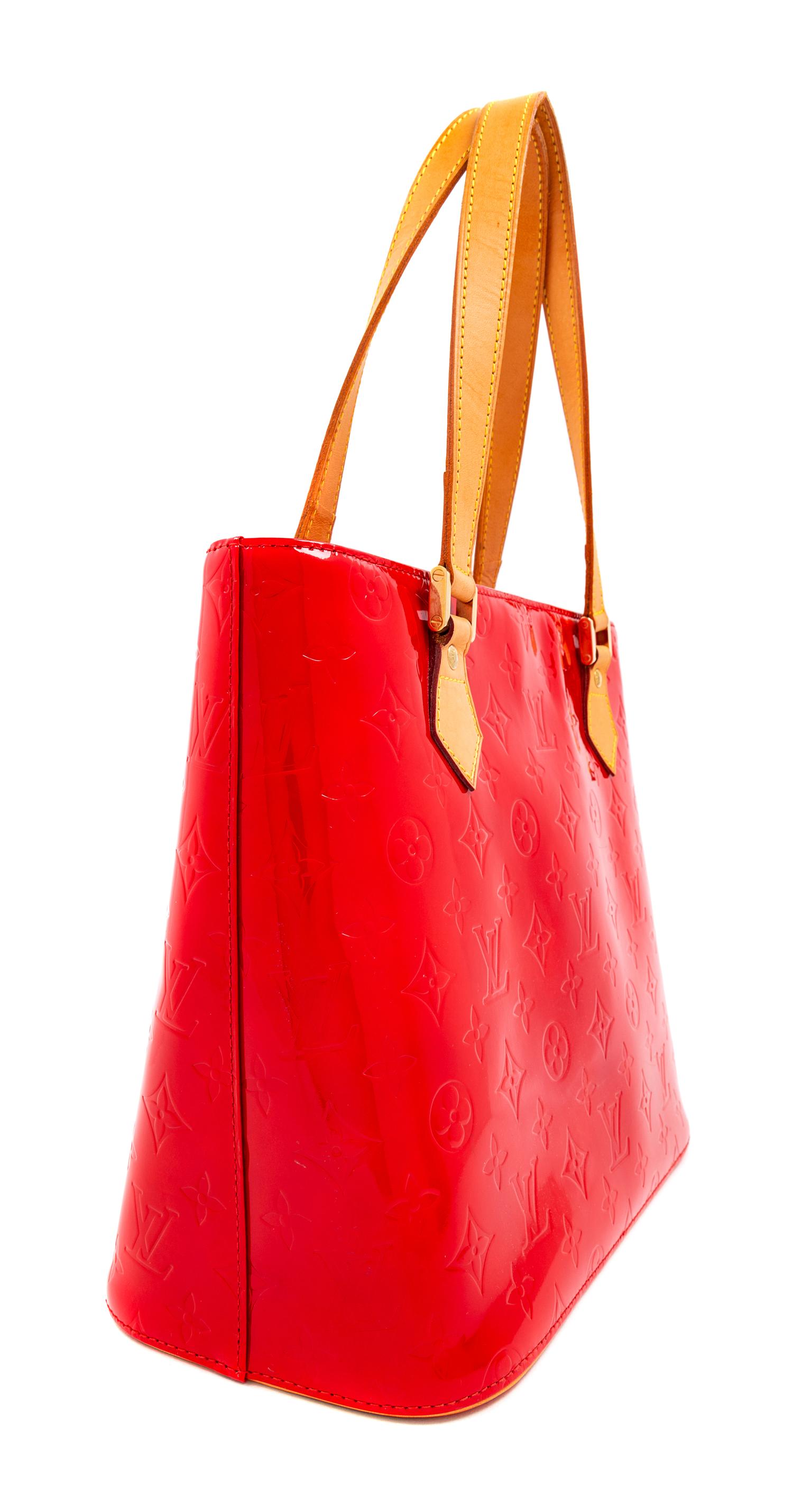 A Louis Vuitton Red Vernis Houston Tote Bag, 10" H x 11.5" W x 5" D; Strap drop: 7".