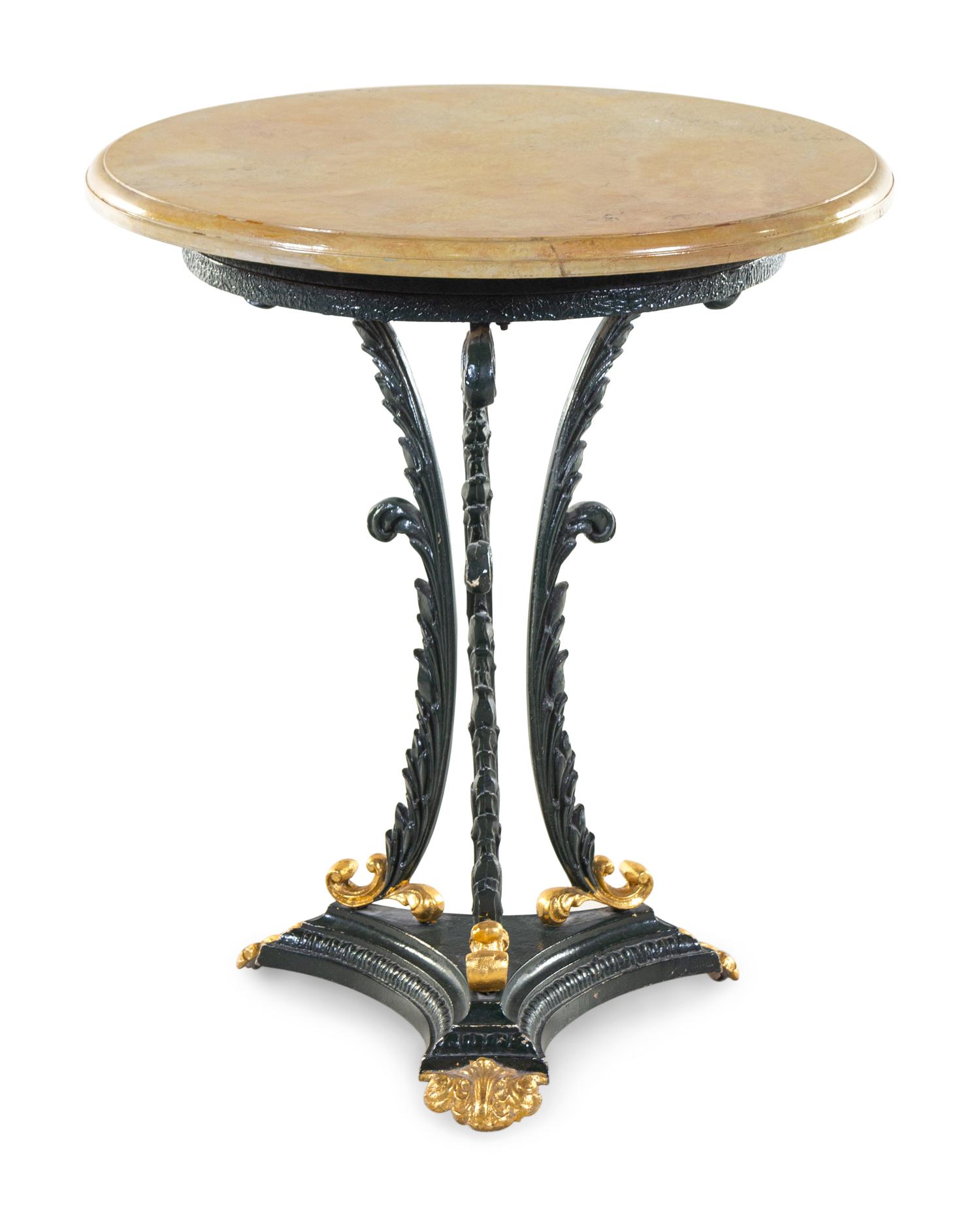 A Green Painted and Parcel Gilt Iron Side Table