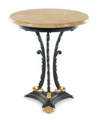 A Green Painted and Parcel Gilt Iron Side Table