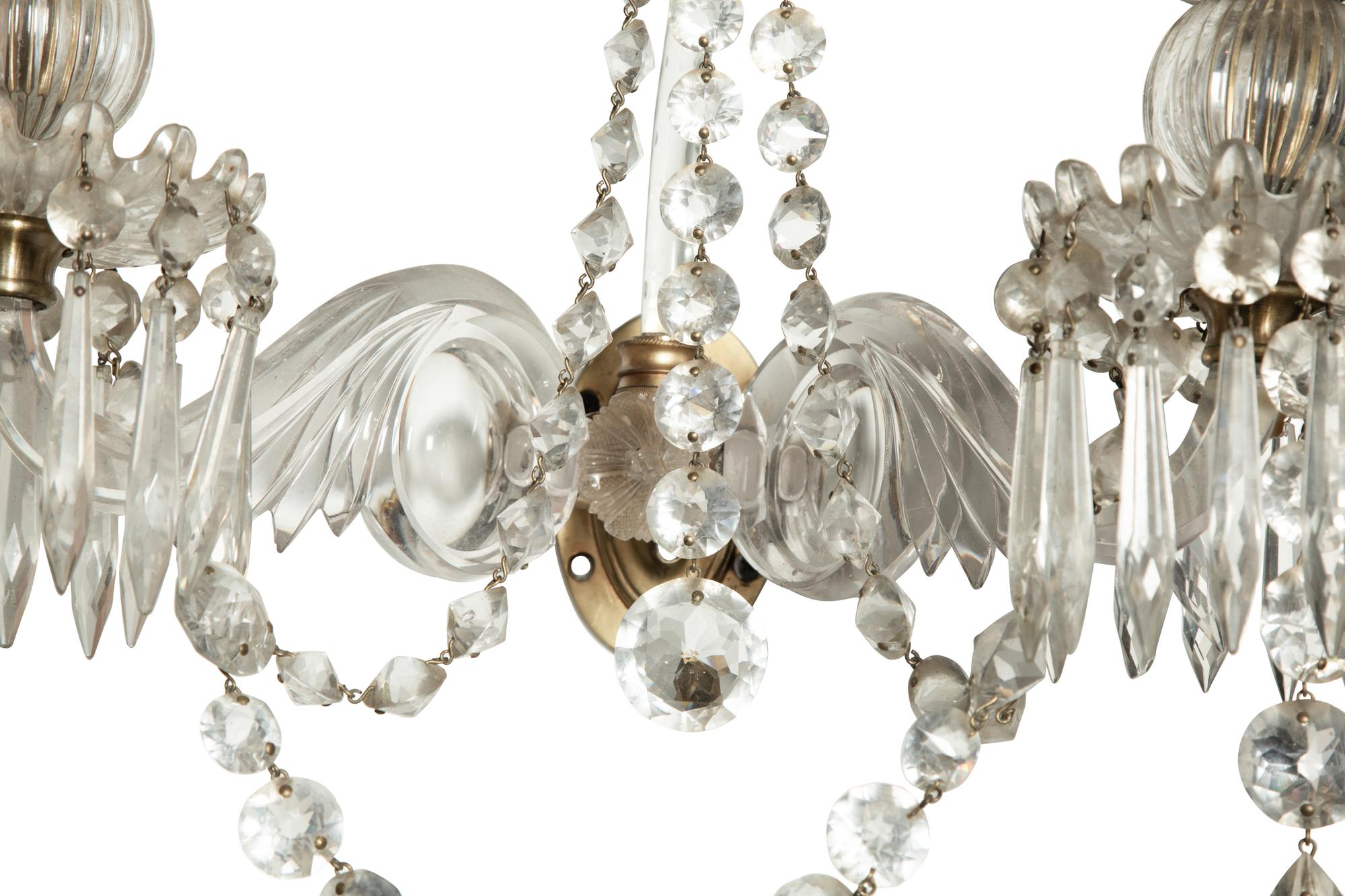 A Pair of English Cut Glass Two-Light Sconces