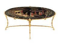 A Maison Baguès Faux Bamboo Gilt Bronze and Chinese Lacquer Low Table