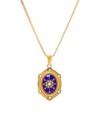 An 18 Karat Yellow Gold, Seed Pearl, Diamond and Enamel Locket Pendant and Necklace, French, 19.80 dwts.