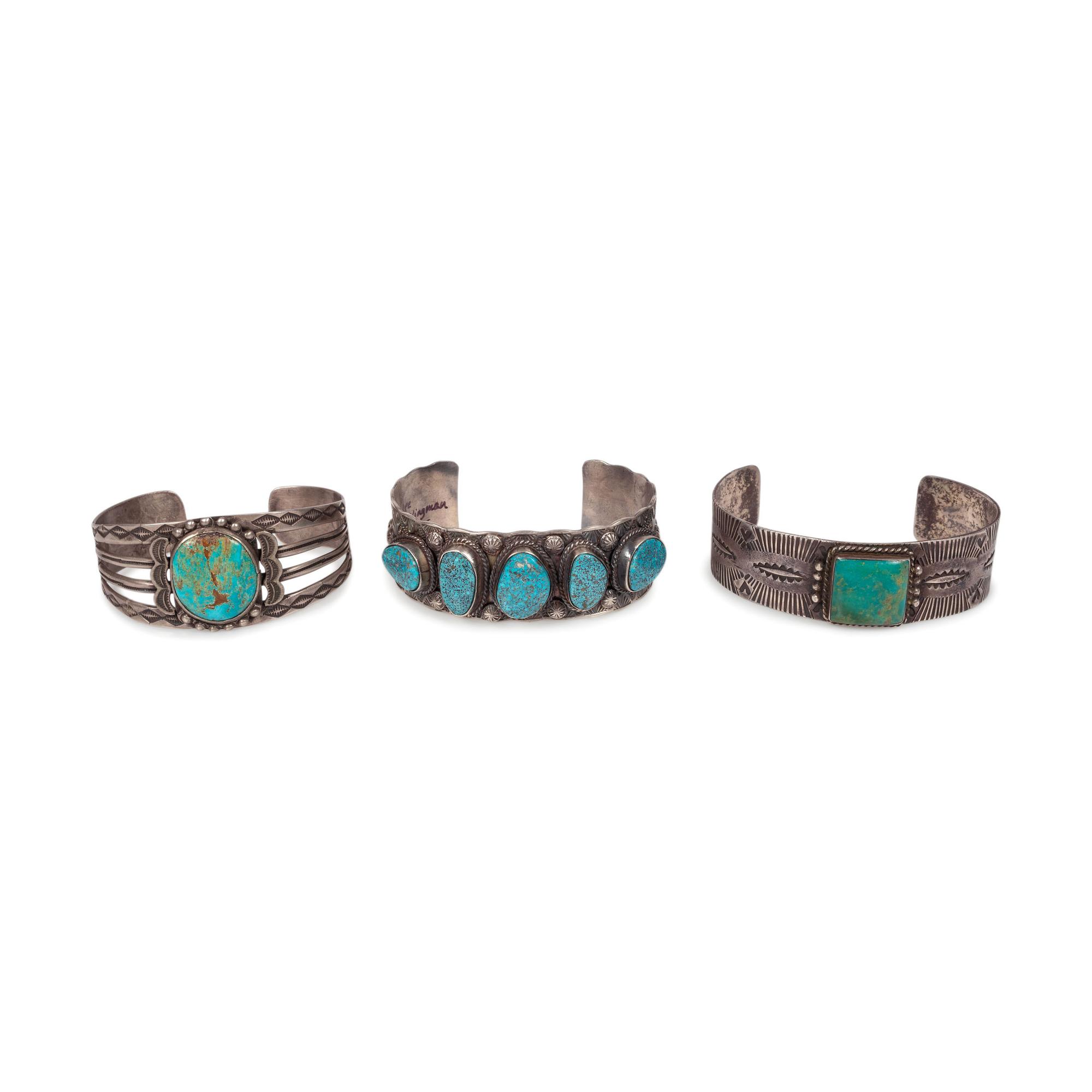 Silver and Turquoise Cuff Bracelet, PLUS Two Navajo Cuff Bracelets