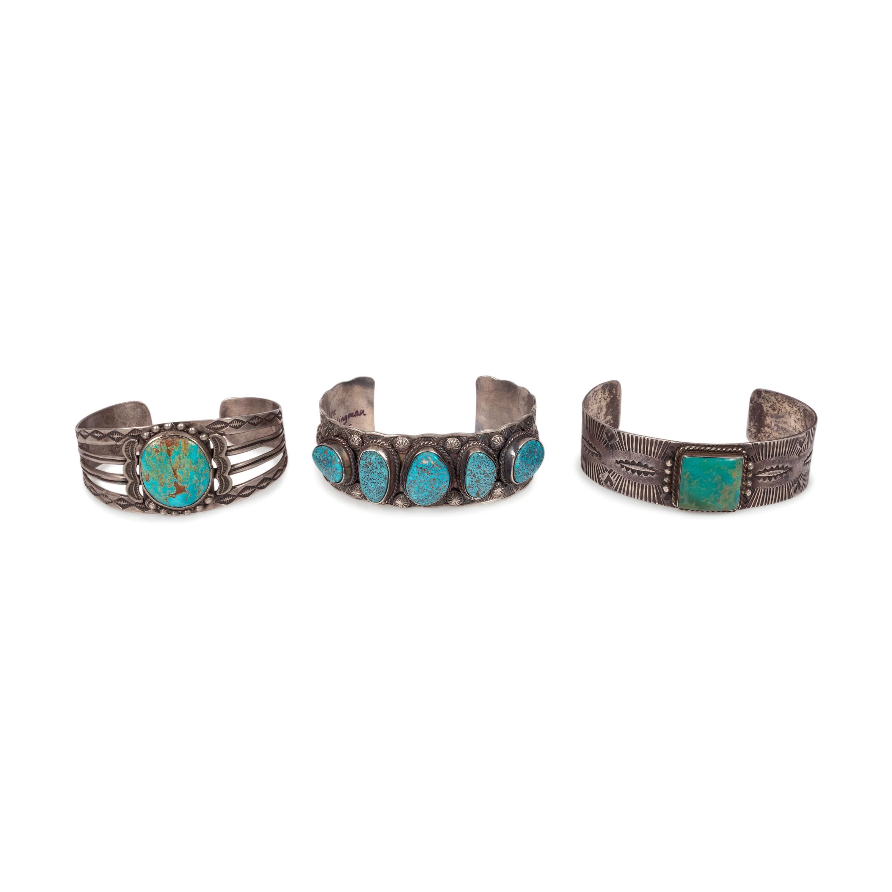 Silver and Turquoise Cuff Bracelet, PLUS Two Navajo Cuff Bracelets