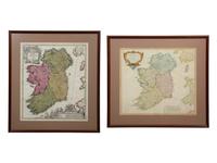 Two Hand-Colored Engravings Depicting Maps of Ireland