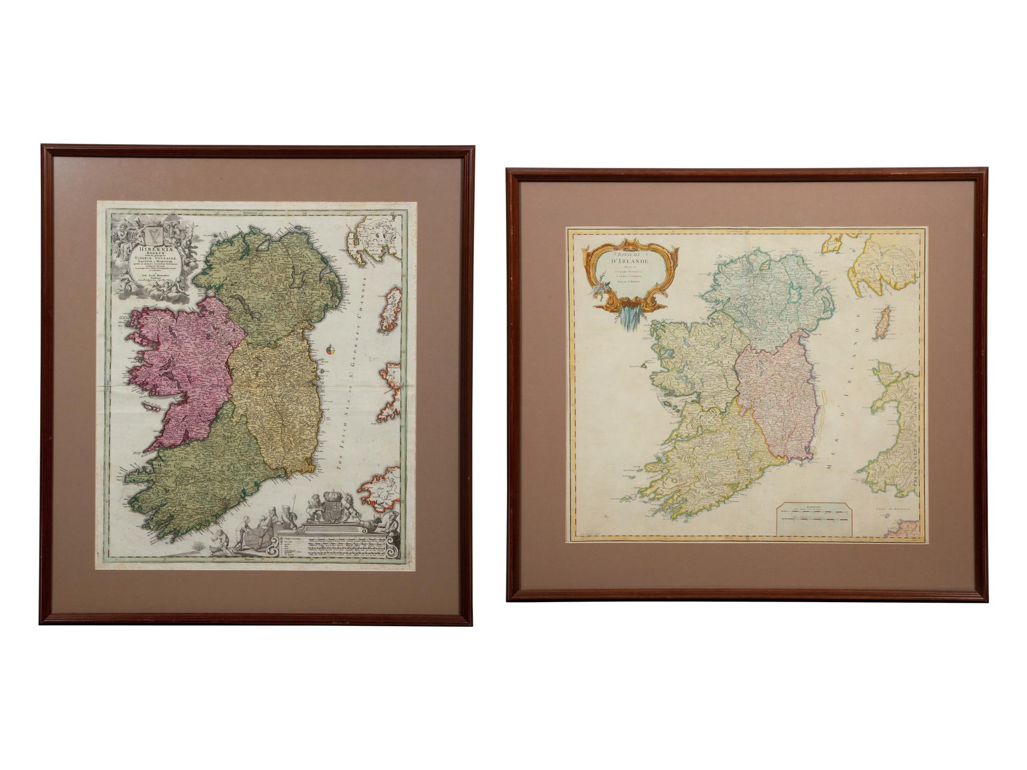 Two Hand-Colored Engravings Depicting Maps of Ireland