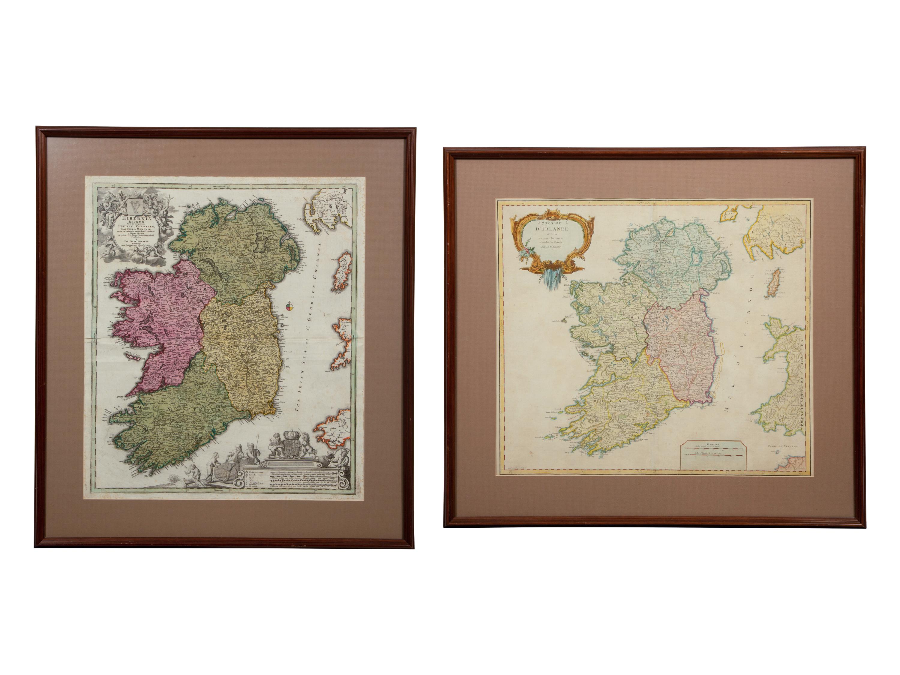 Two Hand-Colored Engravings Depicting Maps of Ireland