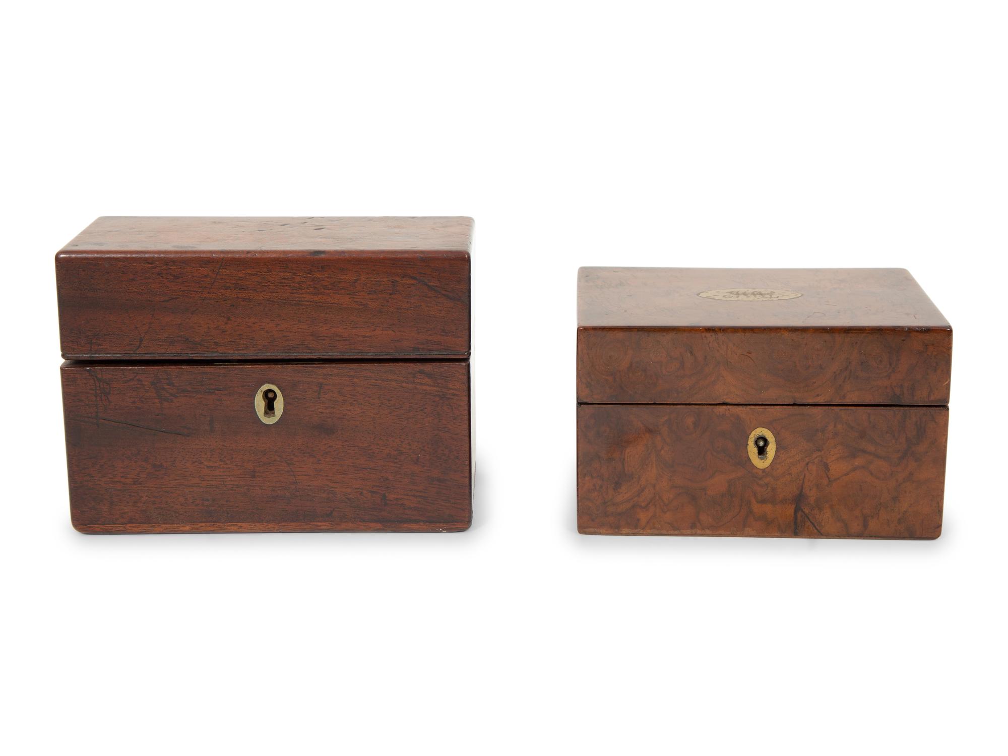 A Georgian Burlwood Jewel Box and a Mahogany Tea Caddy