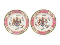 A Pair of Samson Famille Rose Porcelain Armorial Dinner Plates