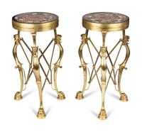 A Pair of Italian Grand Tour Style Pietra Dura and Micromosaic Inset Gilt Bronze Gu é ridons