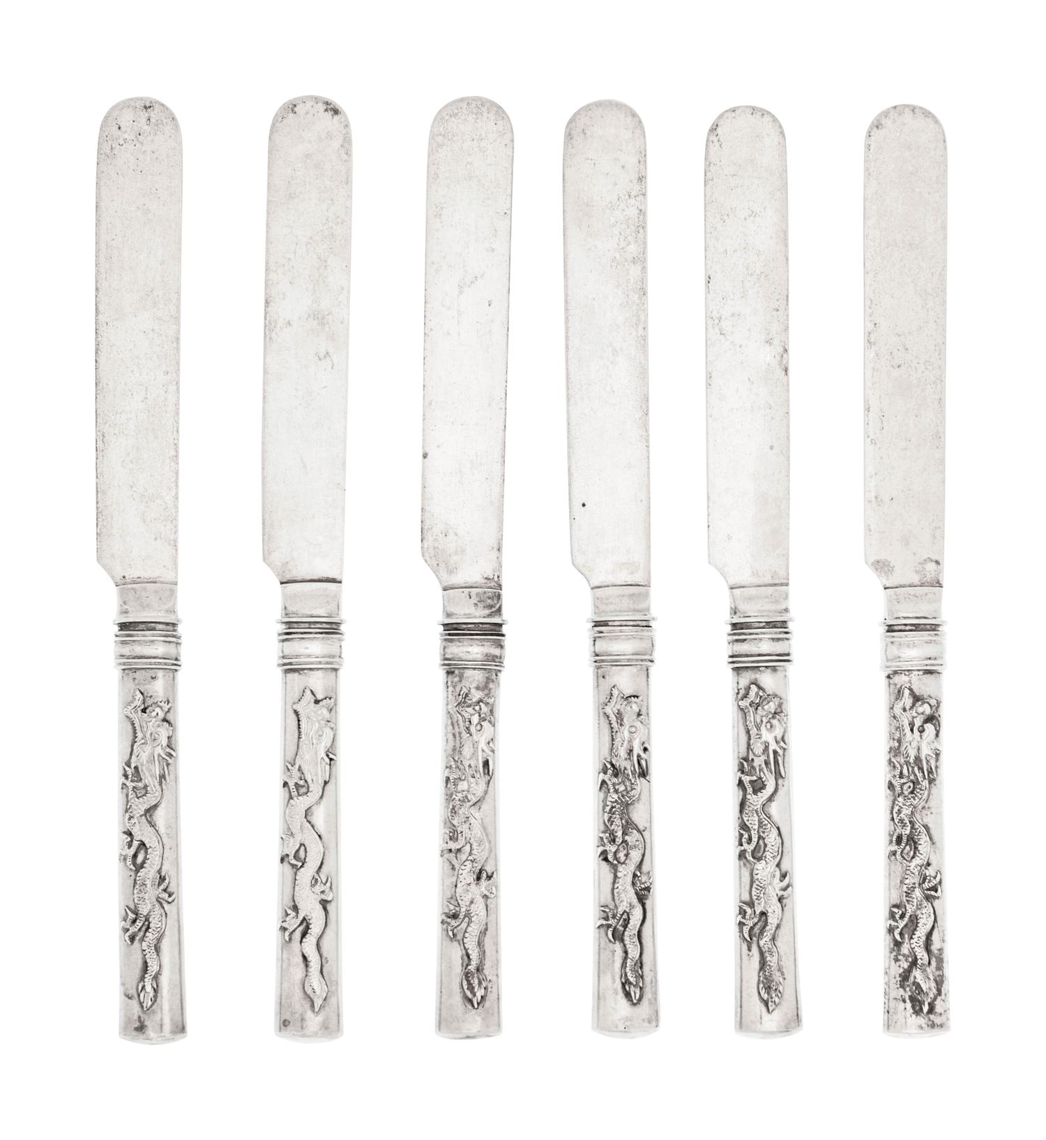 A Set of Six Chinese Export Silver Dessert Knives