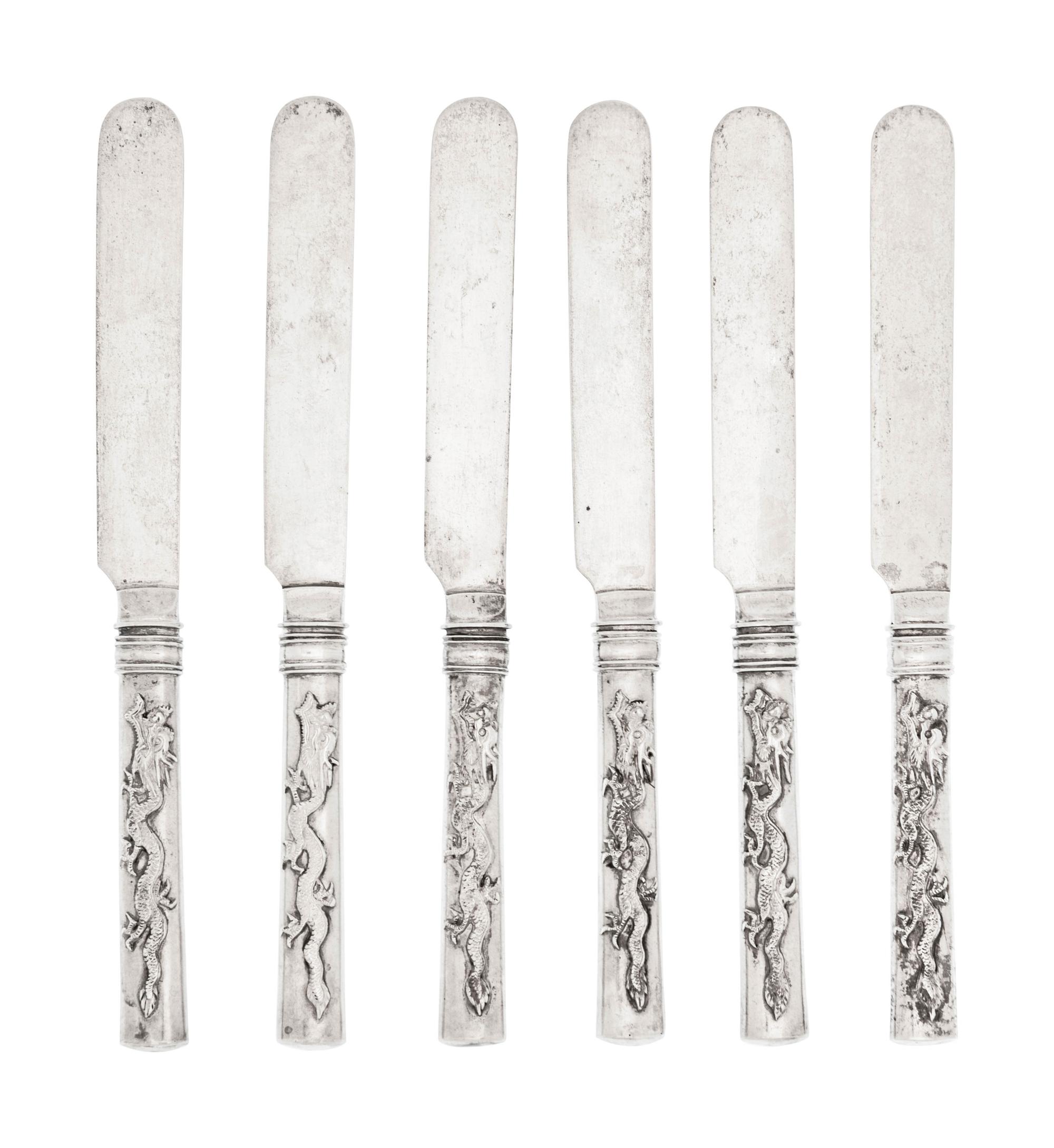 A Set of Six Chinese Export Silver Dessert Knives