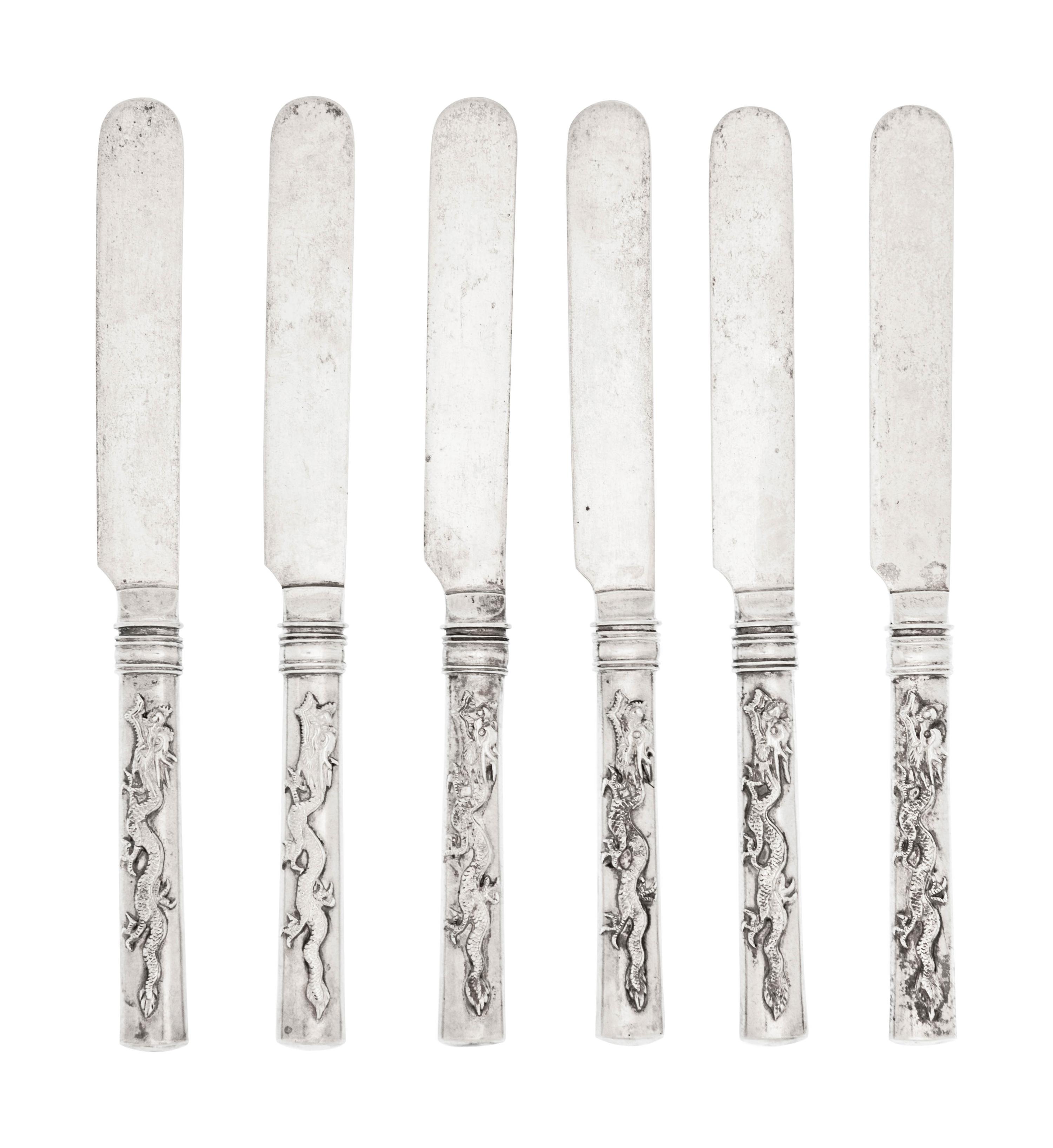 A Set of Six Chinese Export Silver Dessert Knives