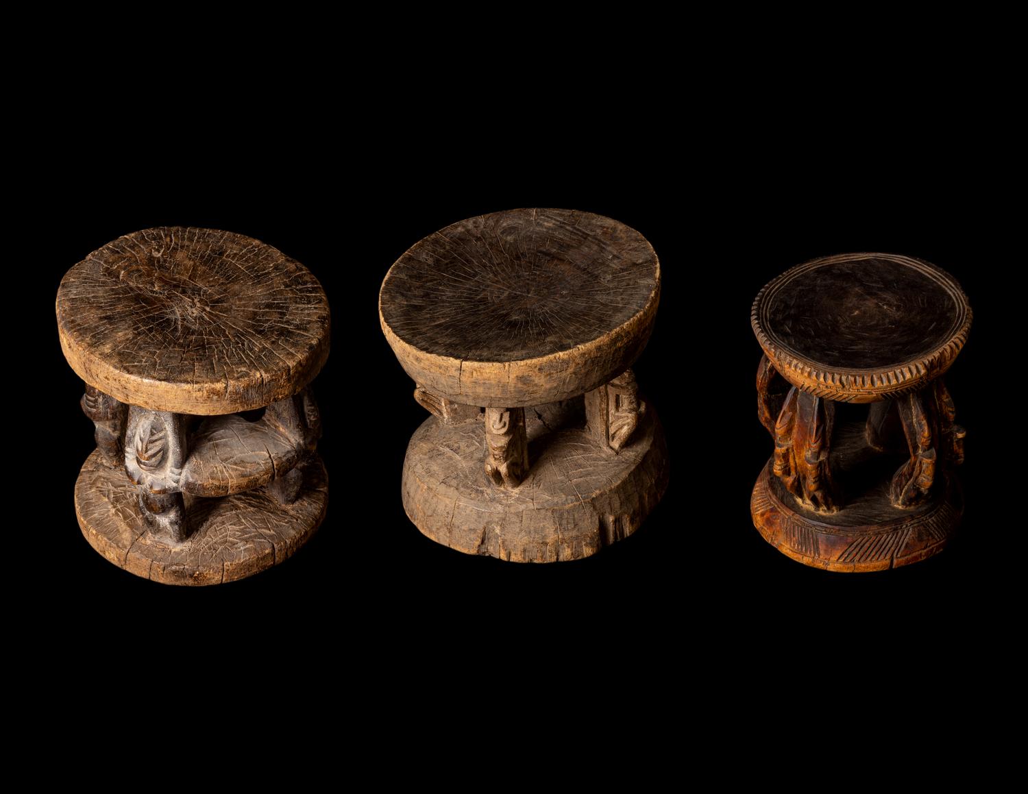Three Dogon Wood Stools