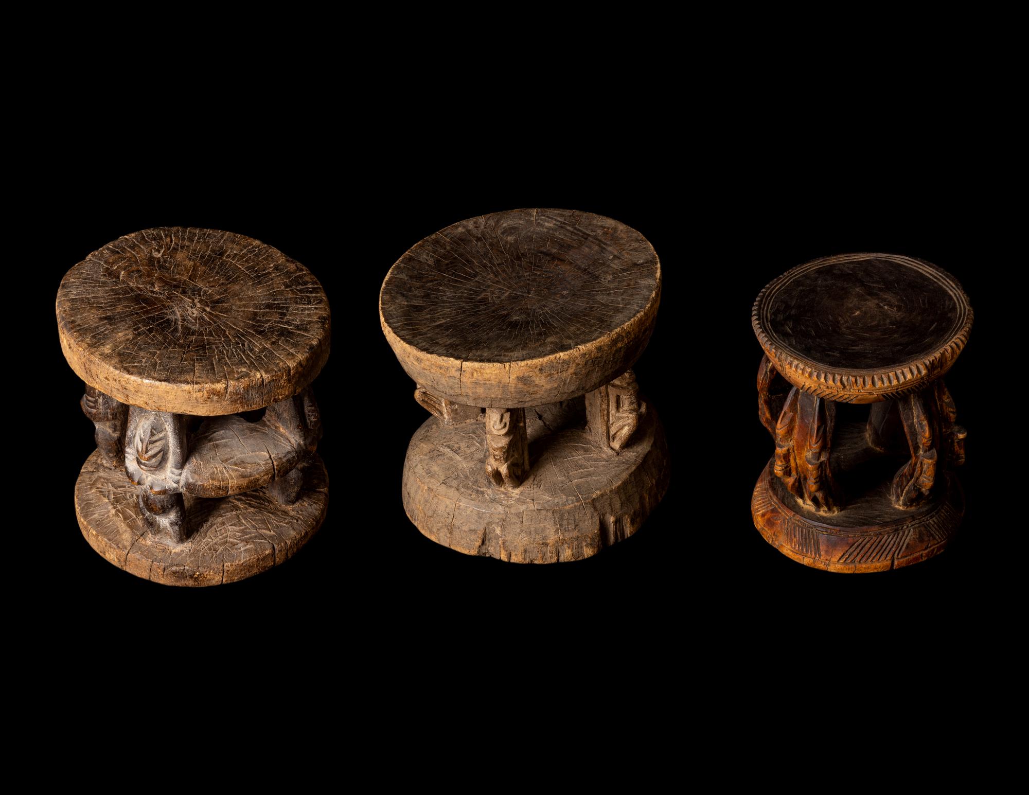 Three Dogon Wood Stools