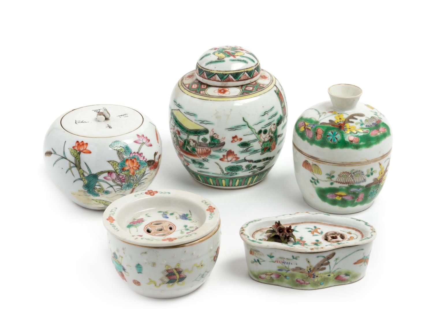 Five Chinese Famille Rose Porcelain Wares Height of tallest 6 1/2 inches