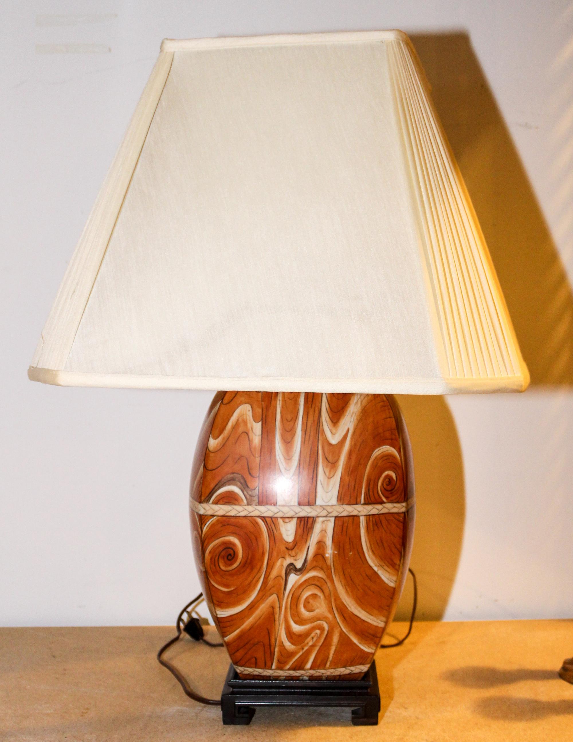 A Chinese Export Porcelain Faux Bois Painted Table Lamp Height 13 inches.