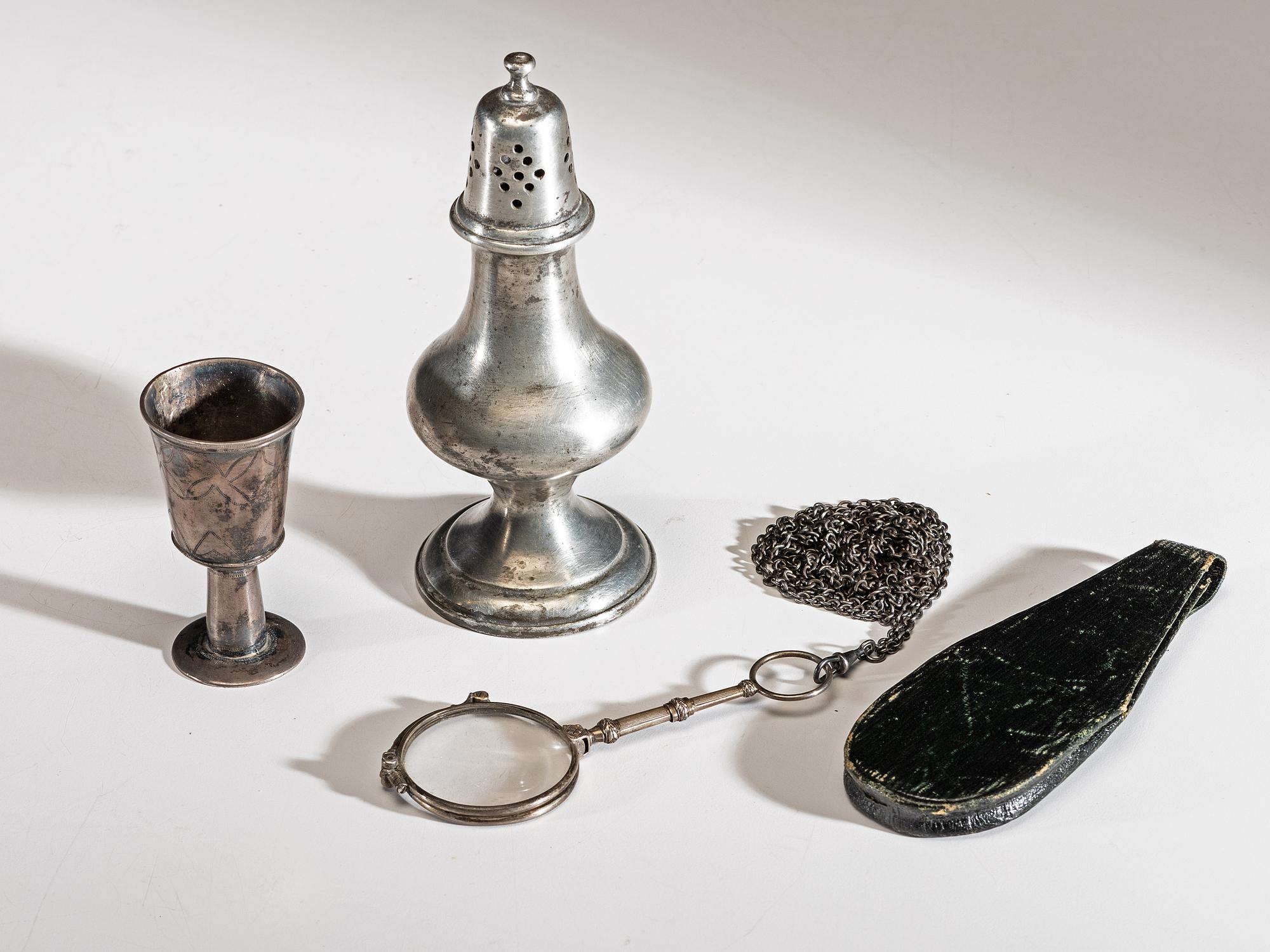 Muffineer, Cordial and Lorgnette with Signed Case, Belonging to Joseph Henry Sharp