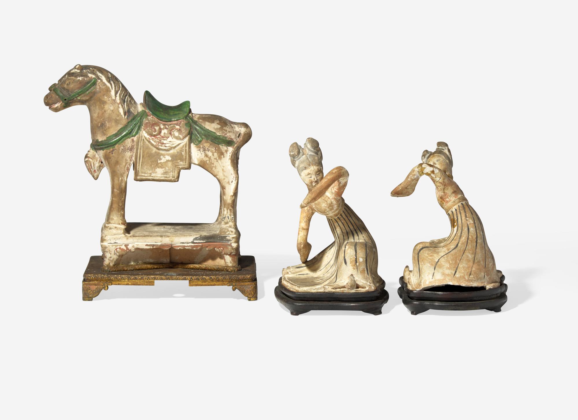 Two Chinese Style Figures and a Pottery Horse