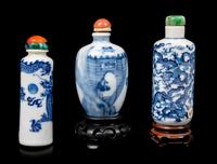 Three Blue and White Porcelain Snuff Bottles