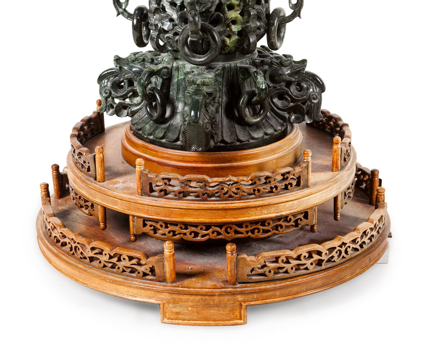 A Pair of Large Chinese Export Carved Hardstone Vessels