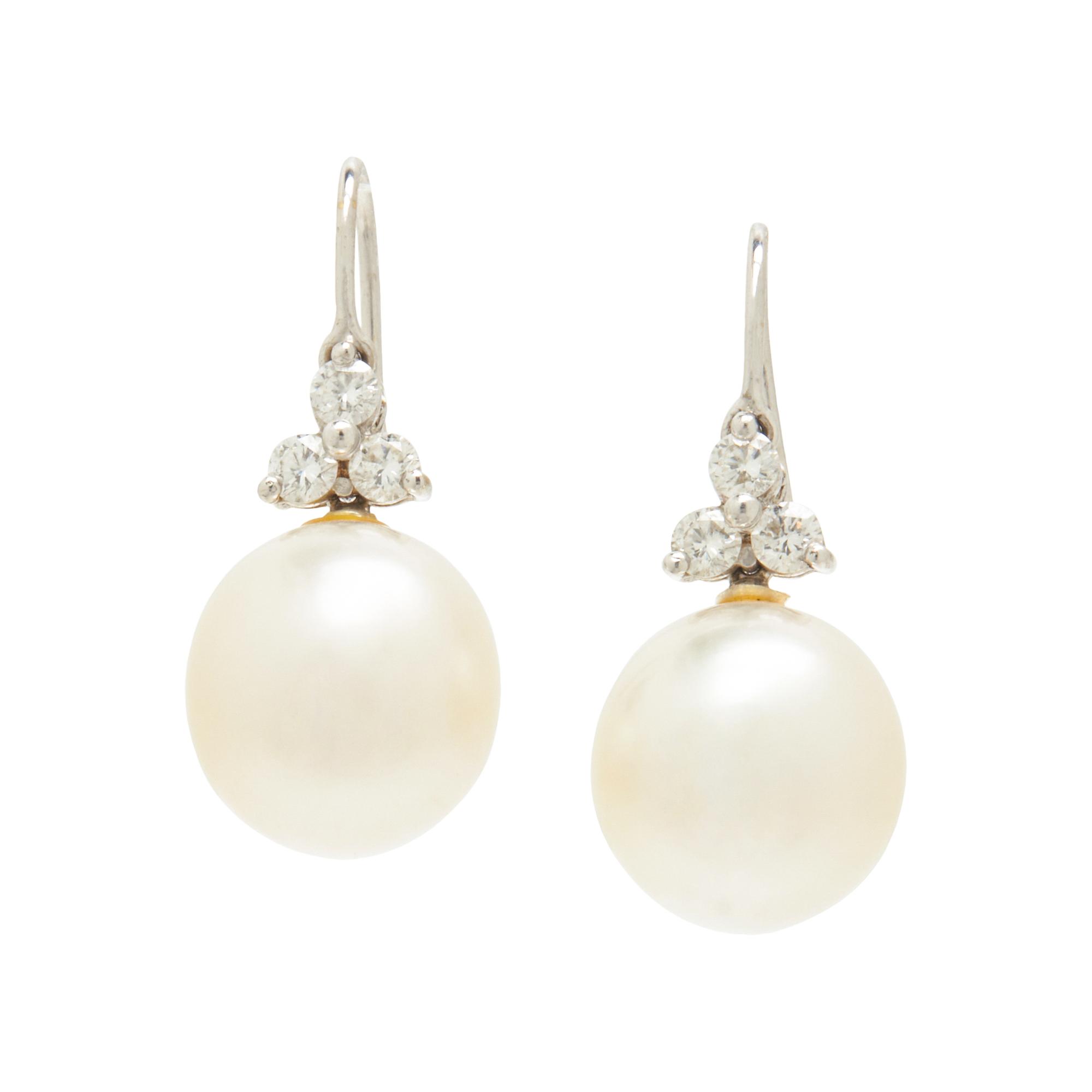 CULTURED SOUTH SEA PEARL AND DIAMOND EARRINGS