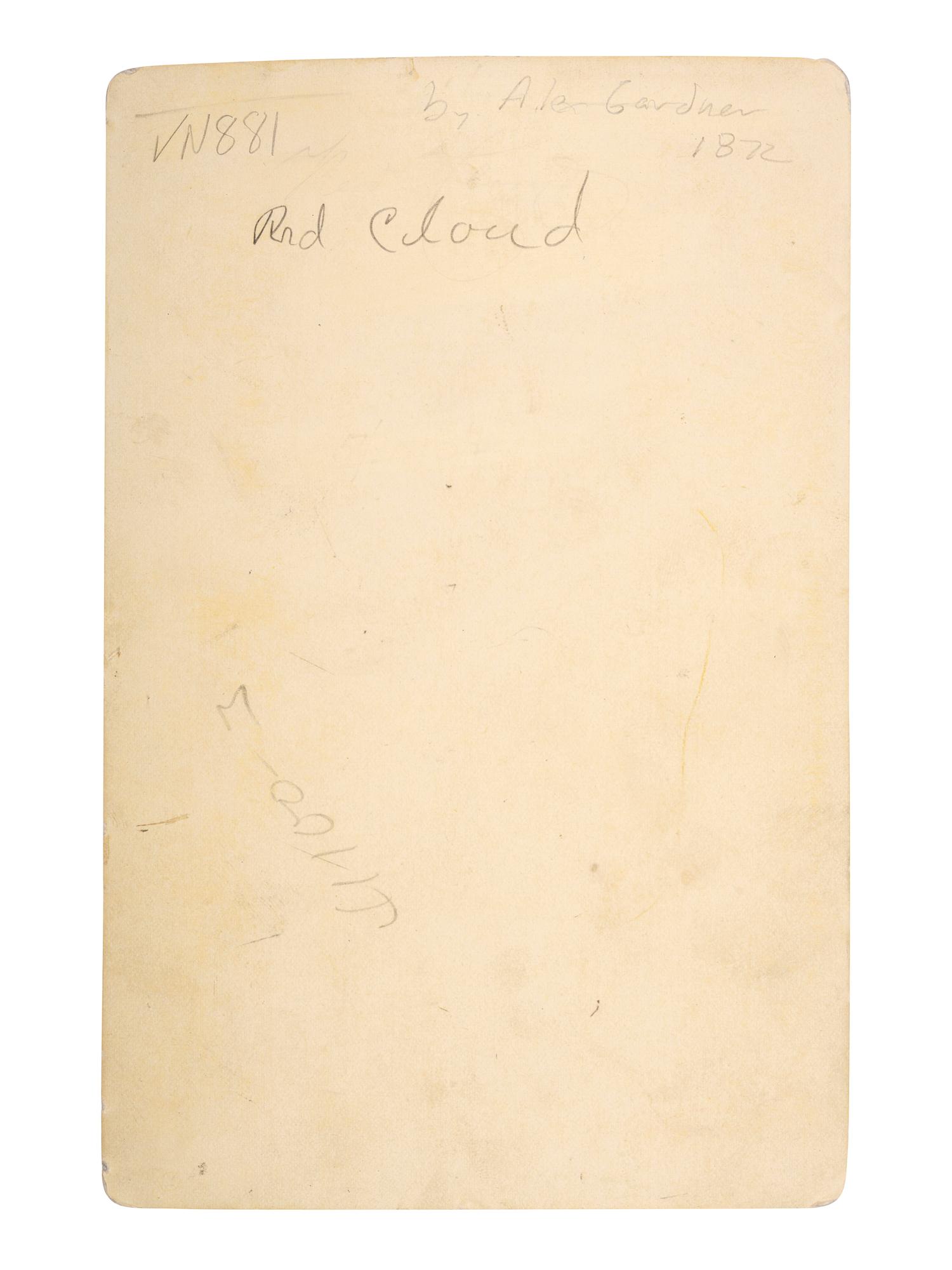 [NATIVE AMERICANS]. GARDNER, Alexander (1821-1882), photographer. Cabinet card featuring Red Cloud. Washington, DC: 1872.