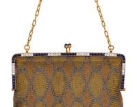 ANTIQUE, TRICOLOR GOLD, DIAMOND AND SAPPHIRE MESH PURSE