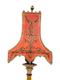 A Painted Pricket Form Table Lamp with Tole Peinte Shade