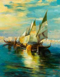 Attributed to Robert Rafailovich Falk, (Russian, 1886–1958), Scene with Sailboats, 1928