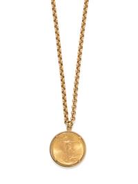 YELLOW GOLD AND US $20 LIBERTY COIN PENDANT/NECKLACE