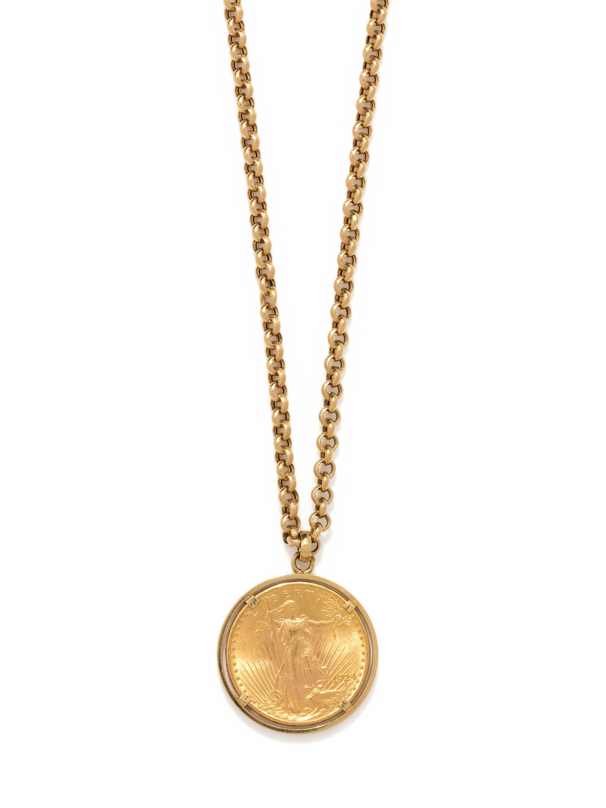 YELLOW GOLD AND US $20 LIBERTY COIN PENDANT/NECKLACE