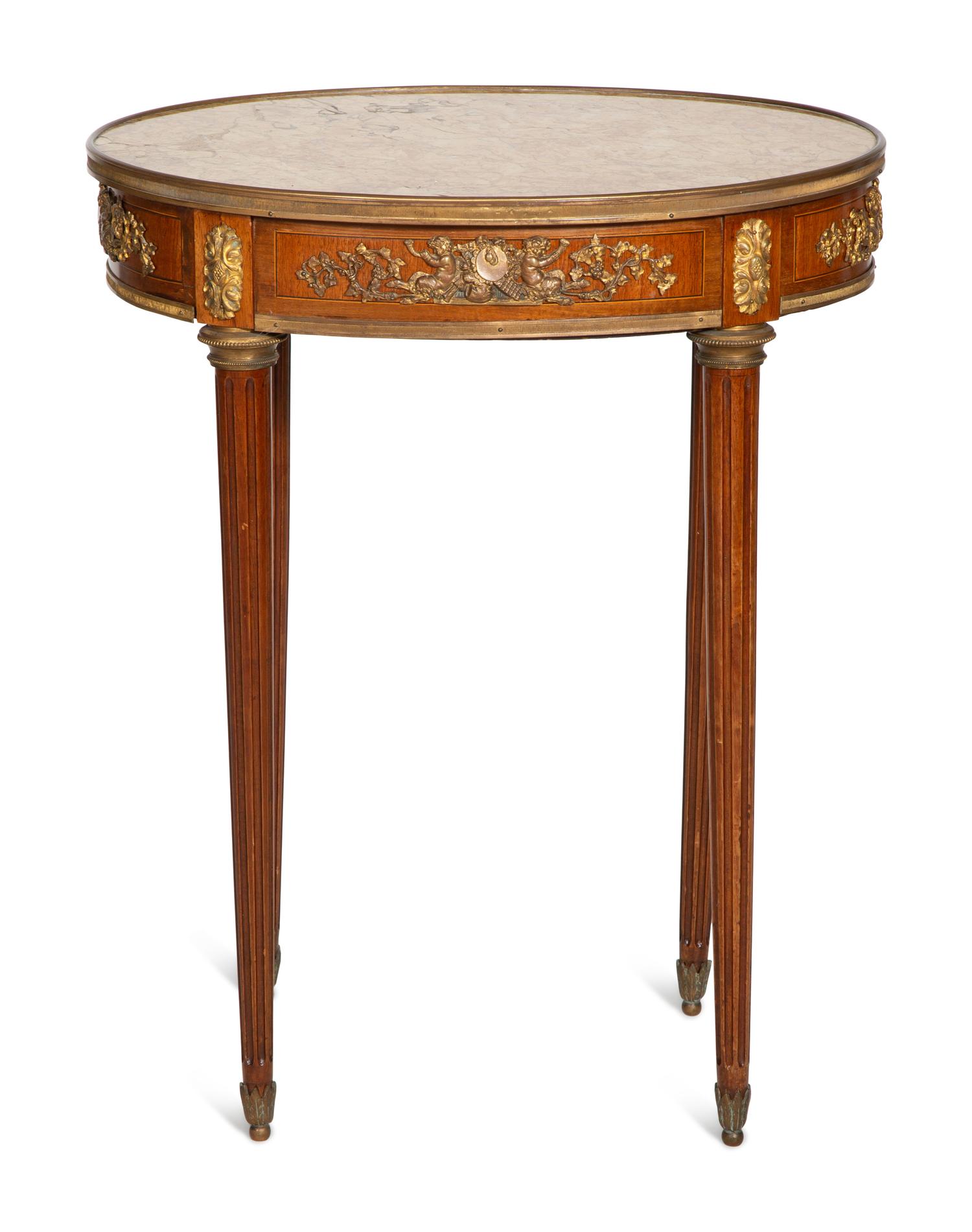 A Louis XVI Style Bronze Mounted Marble-Top Side Table