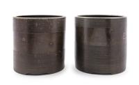 A Pair of Japanese Bronze Cylindrical Cachepots