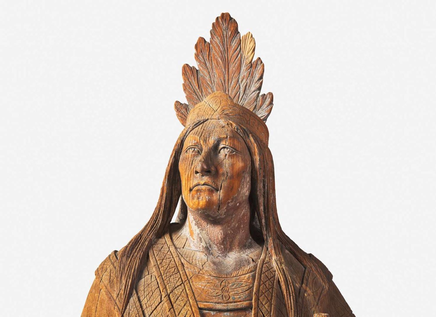 A carved tobacconist figure of the actor Edwin Forrest (1806-1872) in his role as Metamora from "King of the Wampanoags," circa 1860